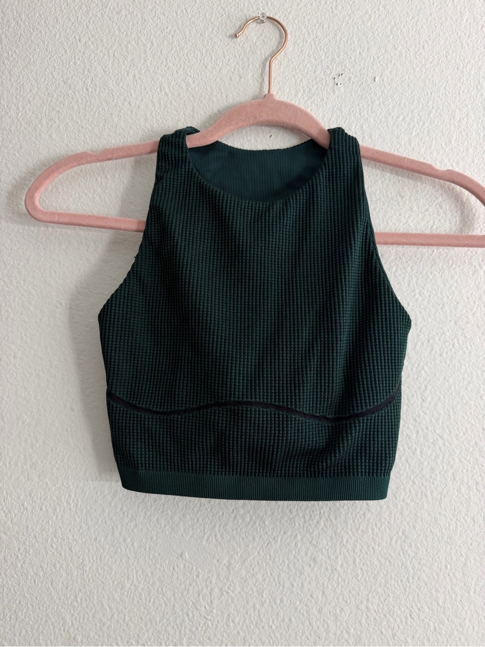 Offline by Aerie Textured High-Neck Athletic Crop Top Dark Teal Green Size Small